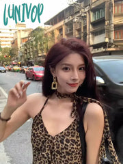 Lunivop American Sexy Leopard Halter Camisole 2024 Summer New Slim Fit Lace Up Vest For Women Y2K