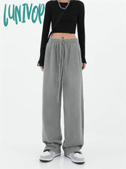 Lunivop American Street Hip-Hop Wide-Leg Slit Sweatpants Women’s High Design Side Stripes