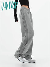 Lunivop American Street Hip-Hop Wide-Leg Slit Sweatpants Women’s High Design Side Stripes