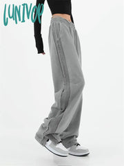 Lunivop American Street Hip-Hop Wide-Leg Slit Sweatpants Women’s High Design Side Stripes
