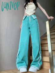 Lunivop American Street Women’s Flanging Design High Waist Jeans Spring Autumn Chic Fashion