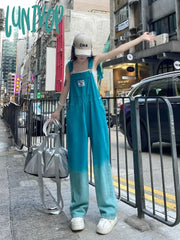 Lunivop American Street Women’s Gradual Blue Strap Pants Summer New Chic Loose Female Rompers