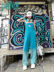 Lunivop American Street Women’s Gradual Blue Strap Pants Summer New Chic Loose Female Rompers