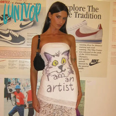 Lunivop American-Style Spicy Girl Kitten Letter Print Tops Slanted Edge Niche Design Mesh Bralette