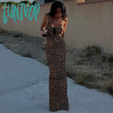 Lunivop Animal Leopard Print Sexy Slip Tie Front Maxi Dress Elegant Outfits For Women Sleeveless