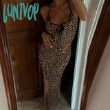 Lunivop Animal Leopard Print Sexy Slip Tie Front Maxi Dress Elegant Outfits For Women Sleeveless