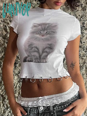 Lunivop Animal Printed White Graphic Tees Street Wear Going Out Tops Y2K Fashion T Shirt Women 2024