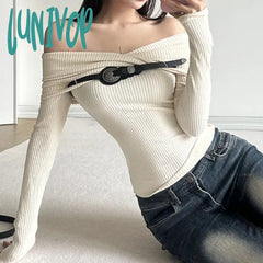 Lunivop Apricot Pullover Knitted Sweater Harajuku 90S Aesthetic Long Sleeve Jumper Sweaters Korean