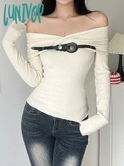 Lunivop Apricot Pullover Knitted Sweater Harajuku 90S Aesthetic Long Sleeve Jumper Sweaters Korean