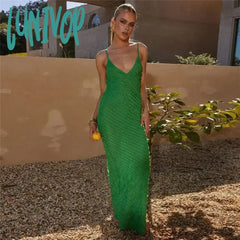 Lunivop Asymmetric Ruffle Sexy Backless Slip Maxi Dress Party Club Outfits For Women Sleeveless