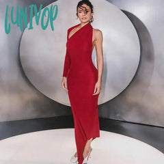 Lunivop Asymmetrical Red Party Women’s Dresses 2024 Fashion Elegant Single Sleeve Backless Long