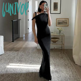 Lunivop Asymmetrical Twist One Shoulder Maxi Long Dress Kylie Jenner Outfits Elegant Sexy Summer