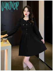 Lunivop Autumn And Winter Fashion Black Long Sleeve Office Women’s Dresses Korean Retro Evening