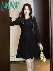 Lunivop Autumn And Winter Fashion Black Long Sleeve Office Women’s Dresses Korean Retro Evening