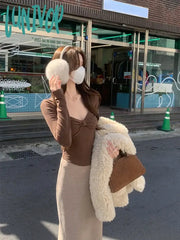 Lunivop Autumn Bodycon Y2K Crop Tops Sweater Women Casual Long Sleeve Slim Knitted Pullover Office