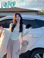 Lunivop Autumn Bodycon Y2K Crop Tops Sweater Women Casual Long Sleeve Slim Knitted Pullover Office