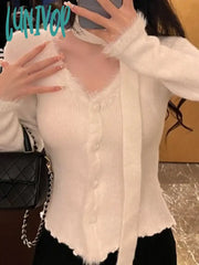 Lunivop Autumn Casual Bodycon Knitted Sweater Women Outwear Elegant Vintage Pullover Korean Style