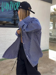 Lunivop Autumn Classic Striped Blouses Women New Long Sleeve Single Breasted Pocket Lapel Blouse