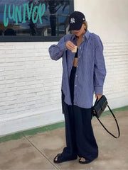 Lunivop Autumn Classic Striped Blouses Women New Long Sleeve Single Breasted Pocket Lapel Blouse