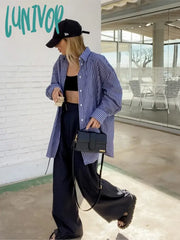 Lunivop Autumn Classic Striped Blouses Women New Long Sleeve Single Breasted Pocket Lapel Blouse