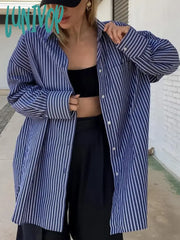 Lunivop Autumn Classic Striped Blouses Women New Long Sleeve Single Breasted Pocket Lapel Blouse