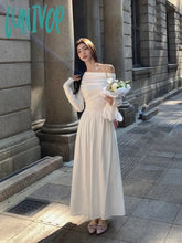 Lunivop Autumn Fashion White Knitted Dress Women Elegant Sexy Off Shoulder Slim A-Line Robe Korean