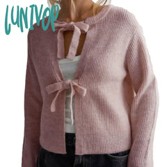 Lunivop Autumn Spring Hollow Out Knitted Sweater Women Y2K Front Tie Bowknot Cardigans 90S Vintage