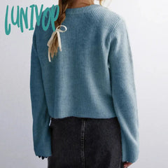 Lunivop Autumn Spring Hollow Out Knitted Sweater Women Y2K Front Tie Bowknot Cardigans 90S Vintage