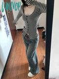 Lunivop Autumn Trendy Sexy Striped Contrast Color Crop Top Y2K Slim Bottoming Button Women T-Shirt