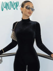 Lunivop Autumn Velvet Sexy Y2K Clothes Long Sleeve O-Neck Bodycon Skinny Zipper Jumpsuit Women