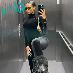 Lunivop Autumn Velvet Sexy Y2K Clothes Long Sleeve O-Neck Bodycon Skinny Zipper Jumpsuit Women