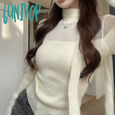 Lunivop Autumn Winter Half Turtleneck Sweater Women Vintage Solid Color Basic Elegant Knitted