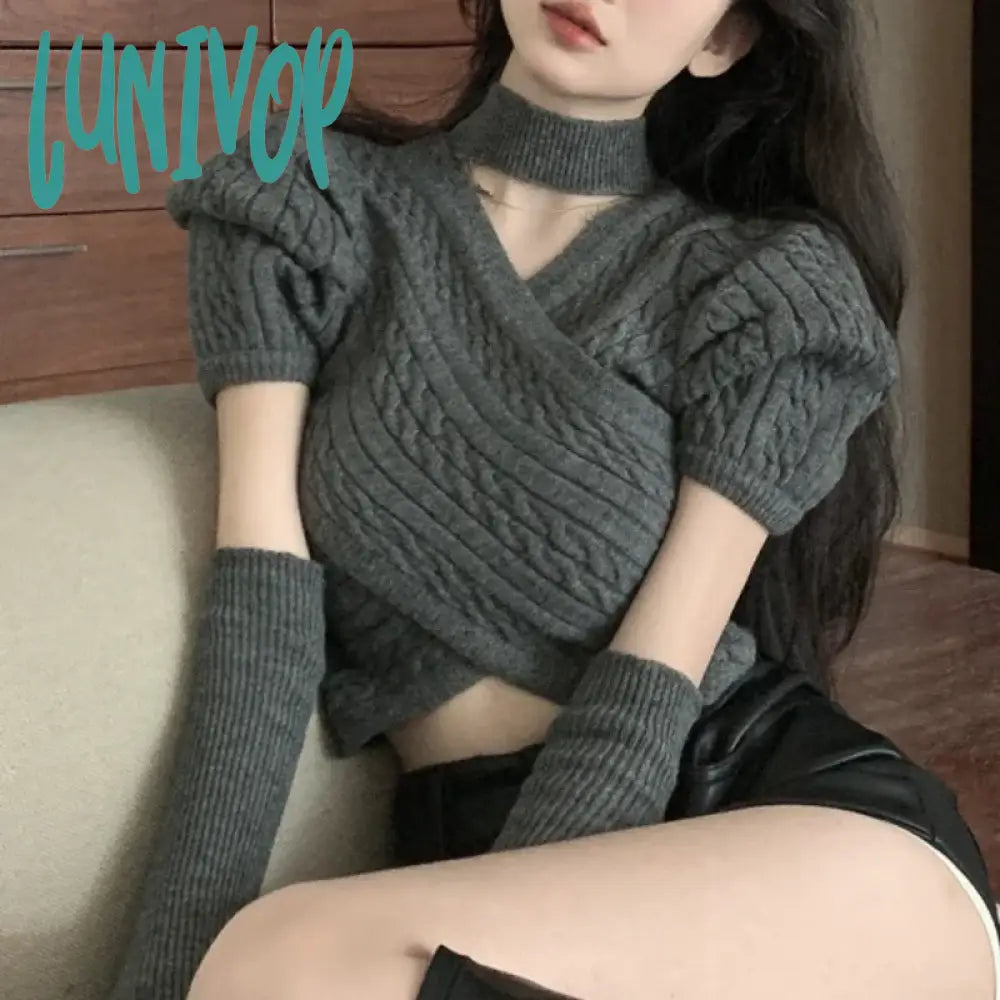 Lunivop Autumn Winter Korean Fashion Retro Soft Cashmere Screw Thread Sweater Removable Puff