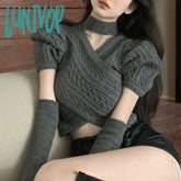 Lunivop Autumn Winter Korean Fashion Retro Soft Cashmere Screw Thread Sweater Removable Puff