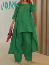 Lunivop Autumn Women’s Casual 2 Piece Set Round Neck Long Sleeve Top Wide Leg Pants Suit Female