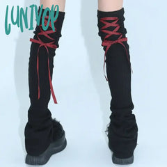 Lunivop Back Strap Leg Socks Vintage Sports Warmers Y2K Women Long Calf Harajuku Ballet Covers Punk