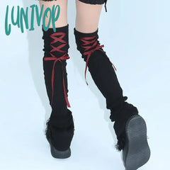 Lunivop Back Strap Leg Socks Vintage Sports Warmers Y2K Women Long Calf Harajuku Ballet Covers Punk