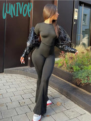 Lunivop Backless For Women Black Jumpsuit Long Sleeve Slim Casual Fashion Rompers High Street
