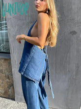 Lunivop Backless Strap Denim Tank Top Women Clothing Summer Y2K Sleeveless Tops Woman Blue Washed