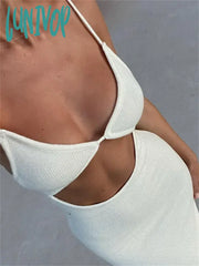 Lunivop Backless Suspender Beach Dress Elegant Party Women Sleeveless V-Neck Cutout Bodycon Mini