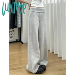 Lunivop Baggy Y2K Grey Sweatpants Woman Casual Sports America Style Wide Leg Pants Jogging Korean