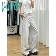 Lunivop Baggy Y2K Grey Sweatpants Woman Casual Sports America Style Wide Leg Pants Jogging Korean