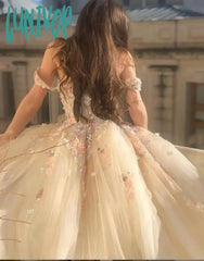 Lunivop Ball Gown Princess Prom Dresses Off The Shoulder Sweetheart Appliques Formal Tulle Long