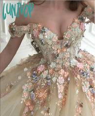 Lunivop Ball Gown Princess Prom Dresses Off The Shoulder Sweetheart Appliques Formal Tulle Long