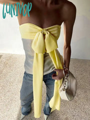 Lunivop Bandage Bow Slim Shirt For Women Sexy Off Shoulder Sleeveless Vest Womens 2024 Street