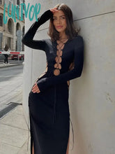 Lunivop Bandage Lace Up Hot Sexy Slit Maxi Dress For Women Outfits Fashion Party Club Autumn Long