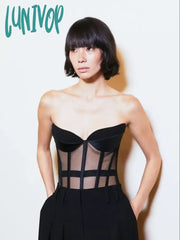 Lunivop Beach Fashion Sexy Strapless Backless Mesh Black Women Summer Bodysuit Celebrity Designer