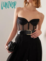 Lunivop Beach Fashion Sexy Strapless Backless Mesh Black Women Summer Bodysuit Celebrity Designer