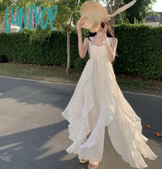 Lunivop Beach Holiday Elegant Party Long Dresses For Women 2024 Summer New Korean Fashion Sundress