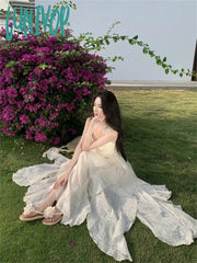 Lunivop Beach Holiday Elegant Party Long Dresses For Women 2024 Summer New Korean Fashion Sundress